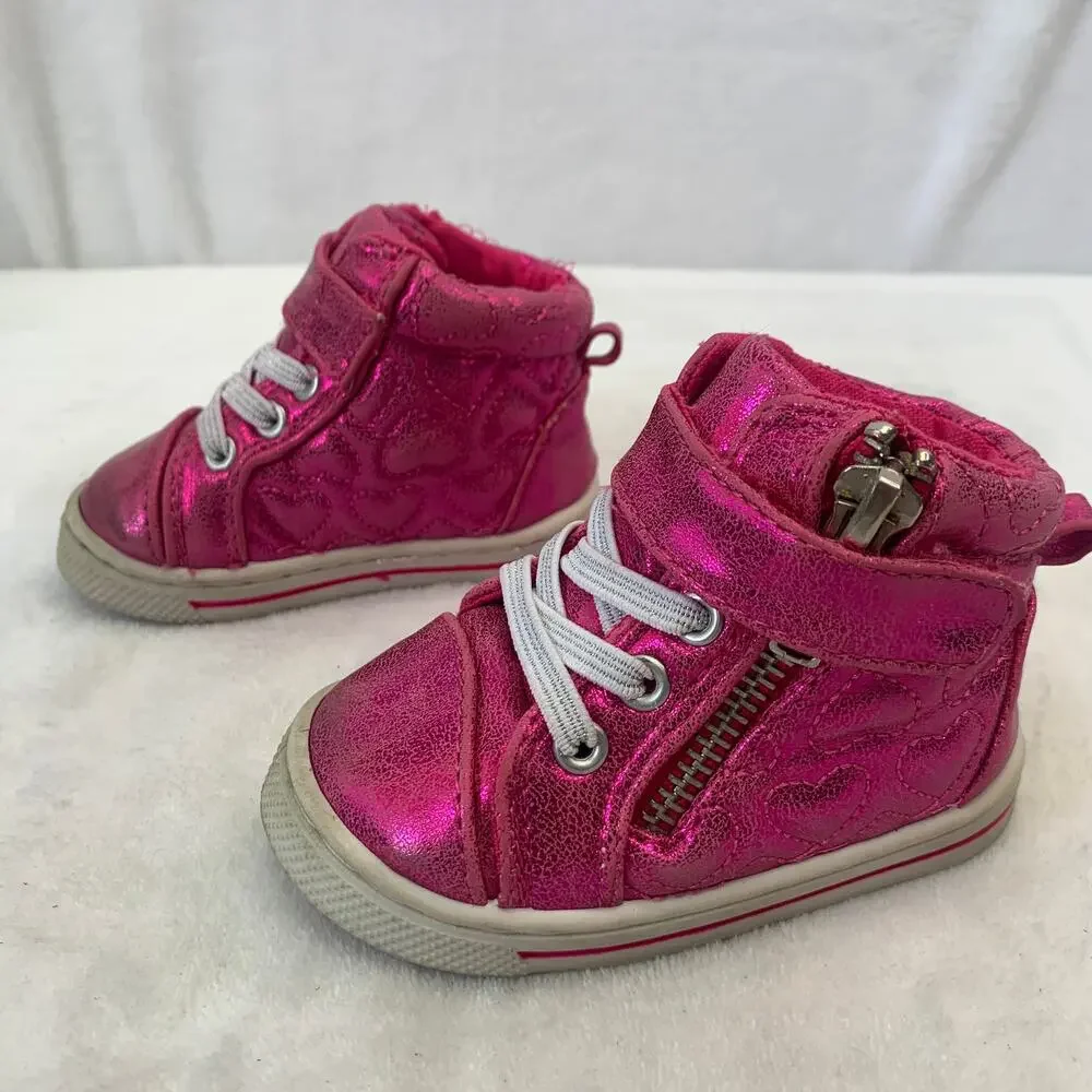 Garanimals Toddler Girls Sz 3 Metallic Hot Pink Shimmer Quilted Heart High Tops